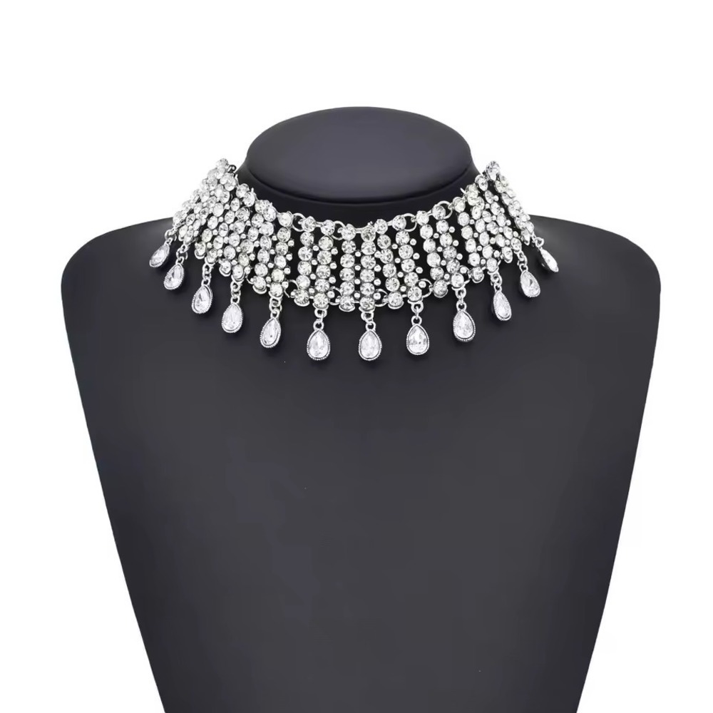NWT Sparkling Crystal Choker Necklace Statement‎ Drip Gem Rhinestone Jewelry